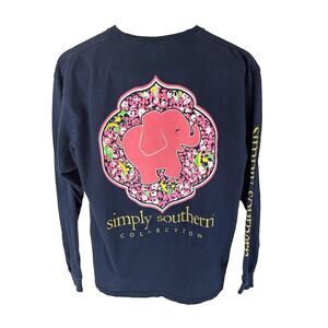 Simply Southern T-Shirt Women's Large L Long Sleeve Crew Neck Graphic Navy